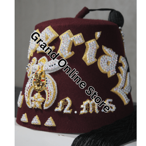 New Design Imperial Shriner Fez Personalized Headwear for Nobles Golden Bullion wire Hand Embroidered Shriner Fez Hat 3 Classic Shriner Fez with intricate embroidery and gold accents.