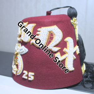 Classic Shriner Fez with intricate embroidery and gold accents.