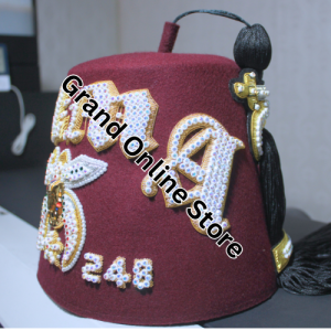 Classic Shriner Fez with intricate embroidery and gold accents.