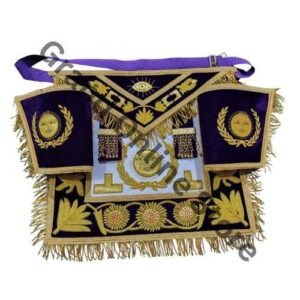 Masonic Grand Apron with Cuffs Hand Embroidered with Golden Bullion Wire and Leather Lambskin