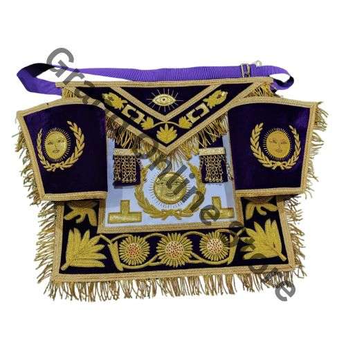 Masonic Grand Apron with Cuffs Hand Embroidered with Golden Bullion Wire and Leather Lambskin