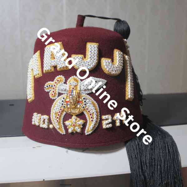 Personalize your Shriner fez with custom embroidery, showcasing high-quality craftsmanship and detailed designs