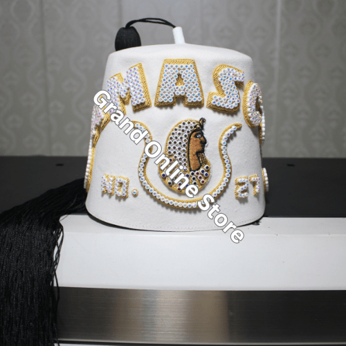 DOI PHA fez daughter of fez pure white with rhinestones hand embroidery