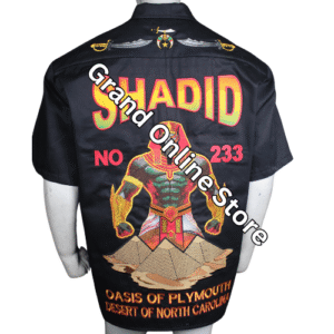 Custom embroidered Shriner walking shirt with temple name and number
