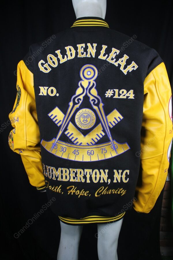 Golden Leaf Lodge Varsity Jacket – Embroidered Brotherhood Varsity Jacket | Stylish Varsity Jacket for Nobles at Cheap Rates