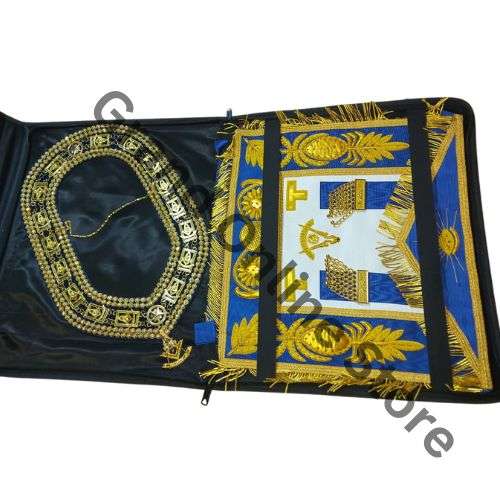 Past Master Masonic Apron with Chain Collar and case